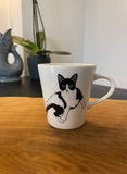Hand Draw Mug - B&W Cat Robin