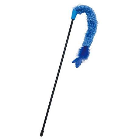 Petio Blue Toy Range ~ Extra Long Furry Tail with Feather Teaser - Cats1stUK